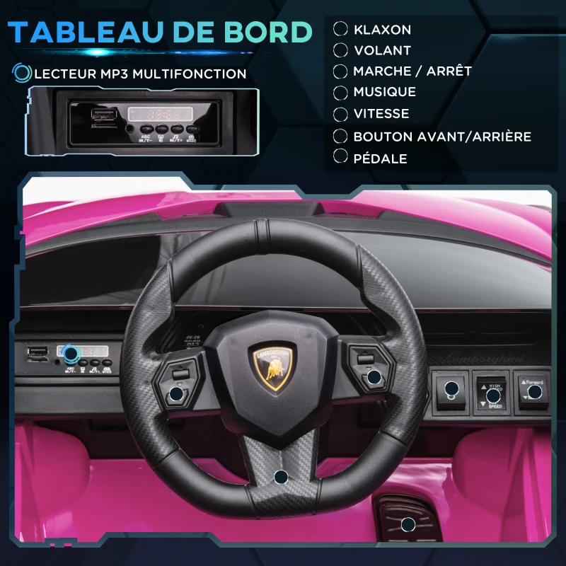 HOMCOM Voiture électrique Enfants de Sport Supercar sous Licence Lamborghini Sian 12 V - V. Max. 5 Km/h avec Télécommande 2,4G Effets sonores + Lumineux rose(m-5)
