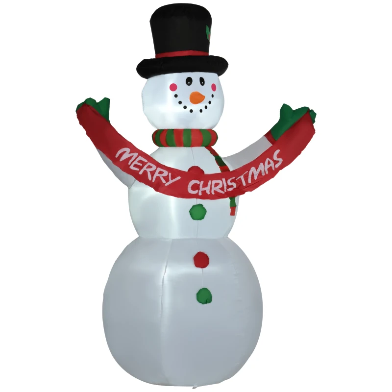 HOMCOM Pupazzo di Neve Gonfiabile Gigante Alto 243cm con Luci a LED Decorazione da Esterno o Giardino