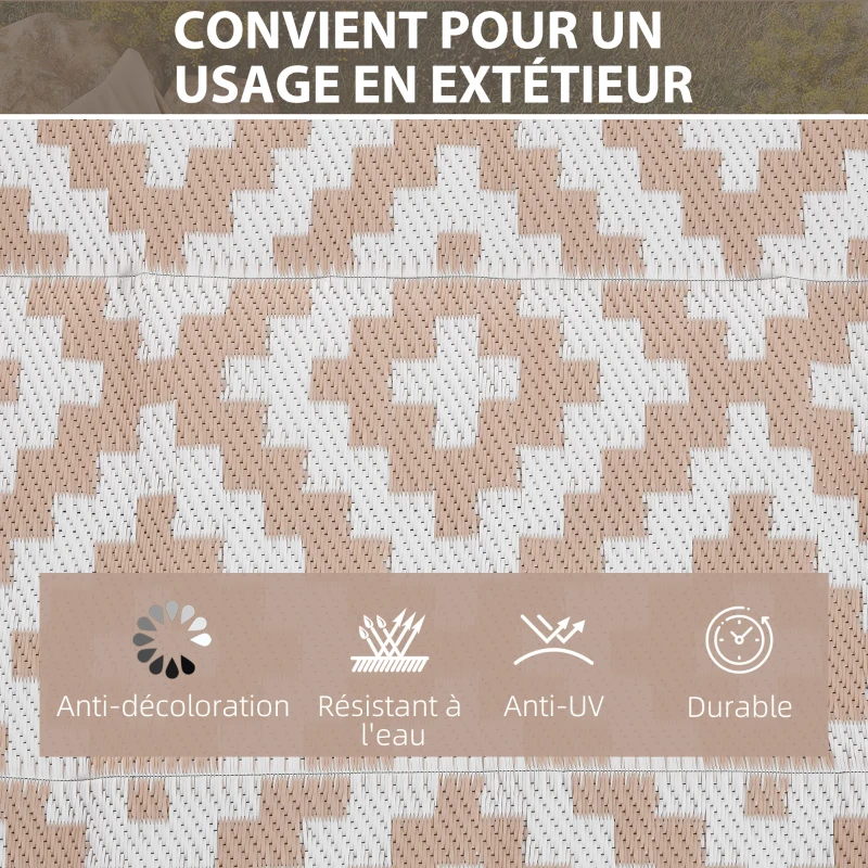 Outsunny Tapis extérieur Style Graphique - Tapis réversible 2 Motifs - dim. 2,74L x 1,82l m - PP Haute densité 310 g/m² Blanc Beige