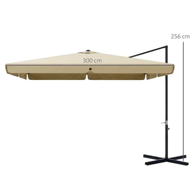 Outsunny Parasol déporté carré inclinable manivelle avec pied en croix 3 x 3 x 2,56H m, aluminium, pour jardin, beige