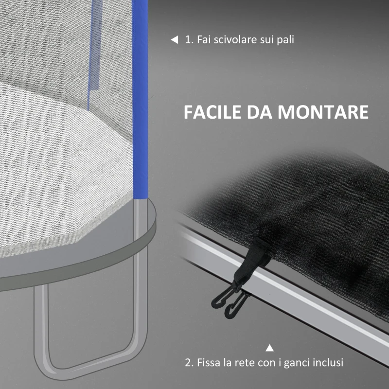 SPORTNOW Rete di Protezione per Trampolini a 8 Pali con Ingresso con Cerniera, in PE, Ø366x180 cm, Nero e Blu