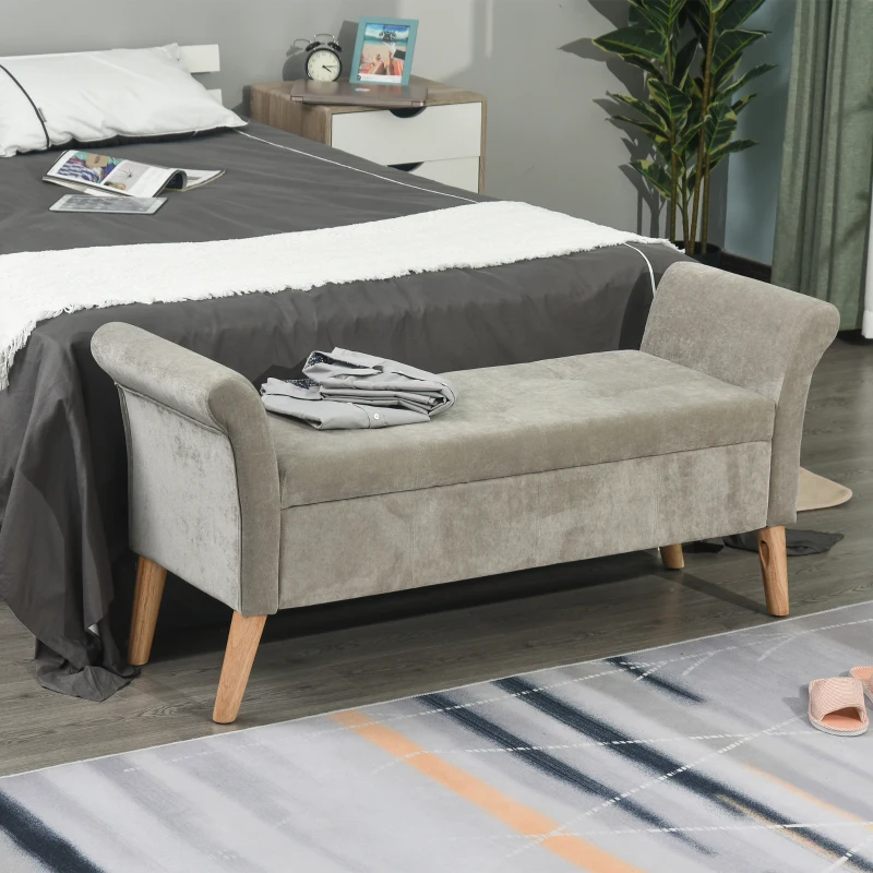 HOMCOM Banc Banquette Design Contemporain Accoudoirs Courbés Fonction de Rangement 2 en 1 136,5 x 45lx 62 cm Gris