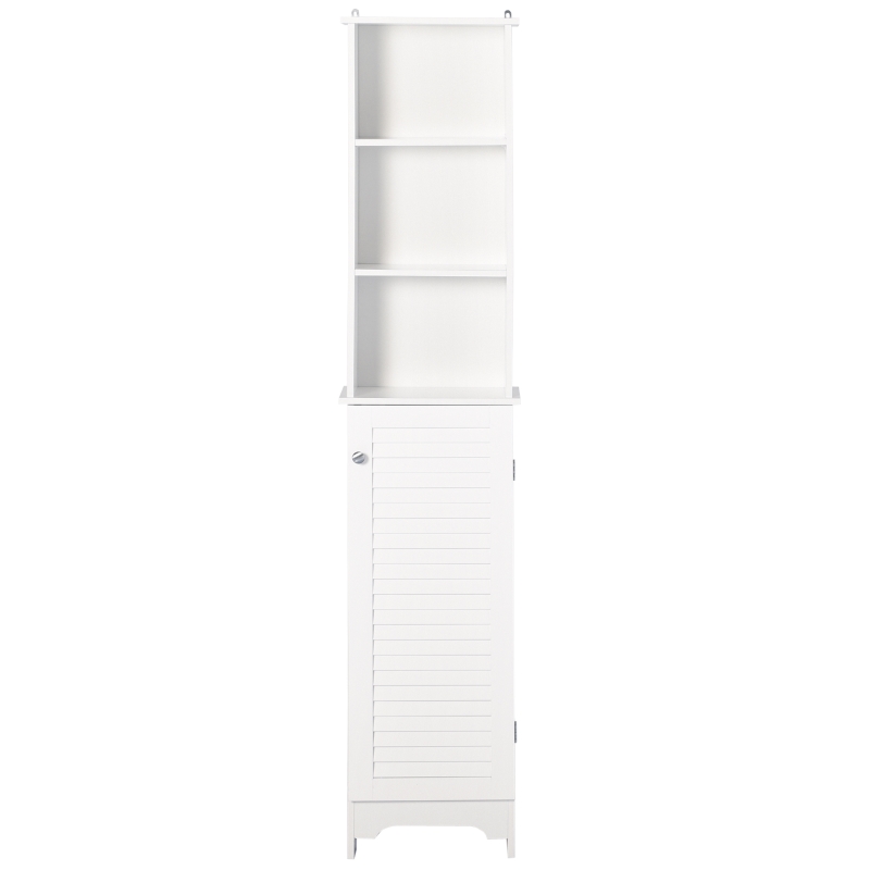 HOMCOM Tall Bathroom Cabinet, Freestanding Slim Bathroom Storage Unit with Adjustable Shelves and Shutter Door, Floor Storage Cupboard with 6 Shelves, 165H x 34W x 20D cm, White