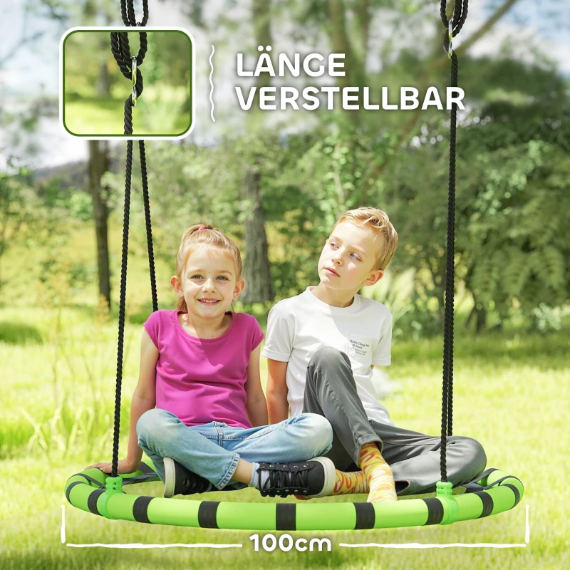AIYAPLAY Kinderschommel voor in de Tuin, belastbaar tot 150 kg, Ø100 x 180H cm, Metaal en Schuim, Zwart