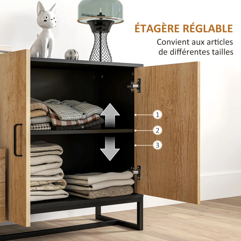 HOMCOM Buffet salon meuble de rangement avec 3 tiroirs et étagère réglable, pieds en acier, poignées en alliage d'aluminium