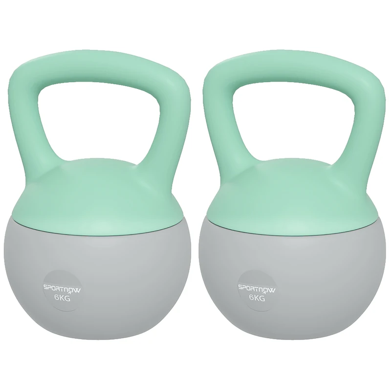 SPORTNOW 2 x 6kg Soft Kettlebell, Kettle Bell with Non-Slip Handle, for Home Gym, Strength Training, Cardio - Grey and Green