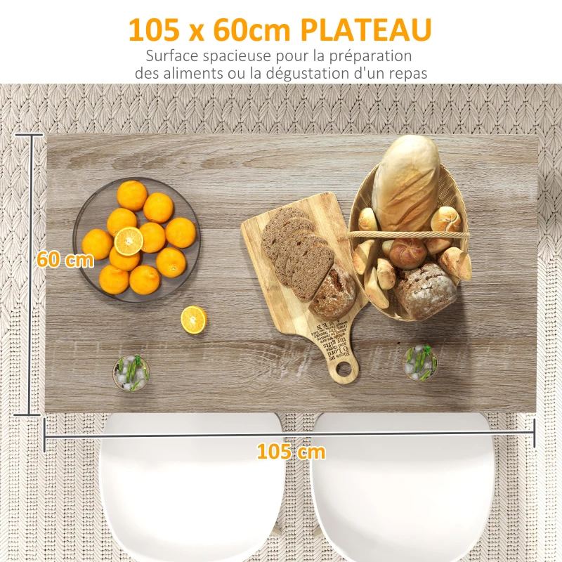 HOMCOM Desserte îlot de cuisine étagère réglable 2 compartiments ouverts 2 placards plan de travail effet bois 105 x 60 cm noir