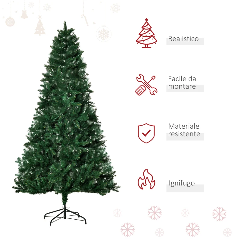 HOMCOM Albero di Natale 210cm Artificiale Pieghevole con Base Rimovibile, 1064 Rami, in PVC e Acciaio, Verde