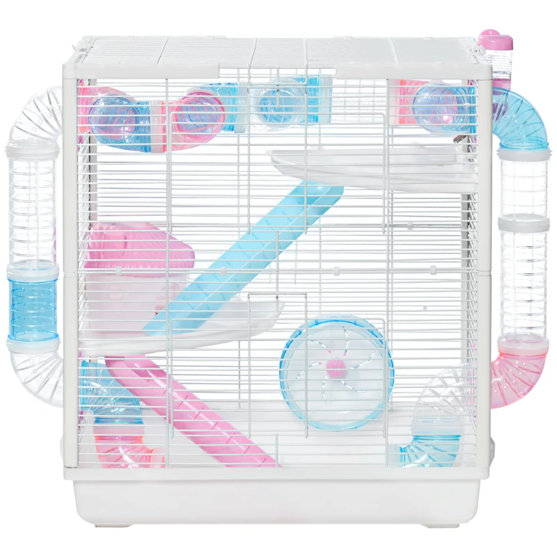 PawHut Hamster Cage for Small Rodents, with Tunnel Tube, Exercise Wheel