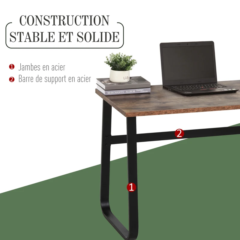 HOMCOM Bureau Design Industriel châssis métal Noir Plateau Panneaux Particules Coloris boisé