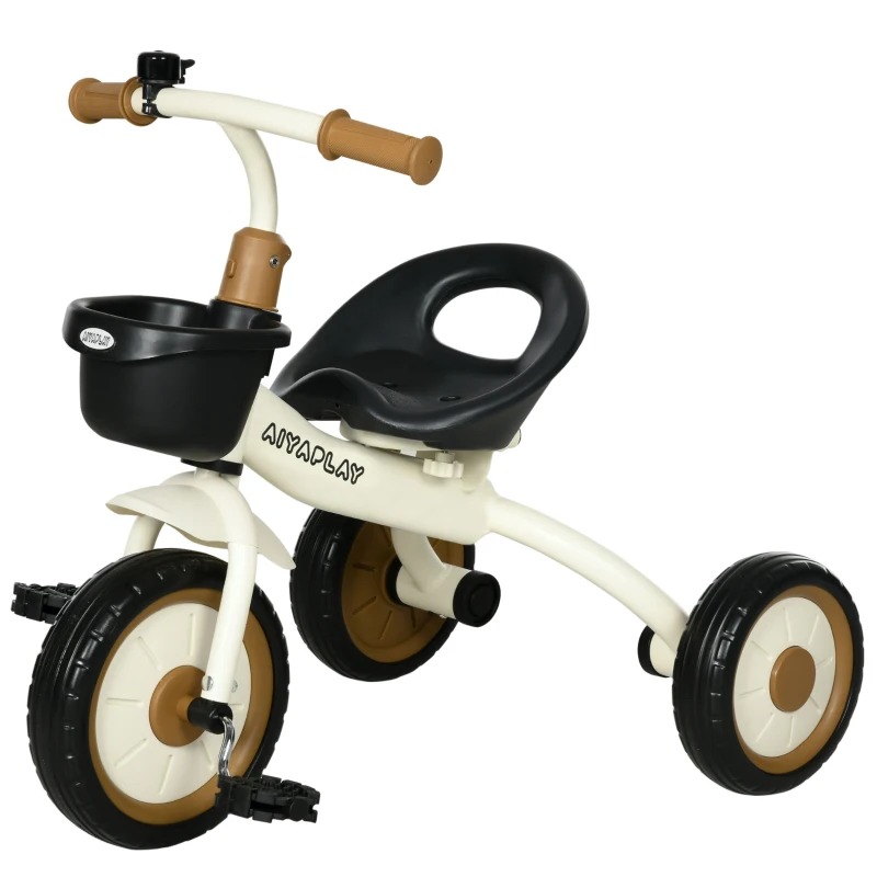 AIYAPLAY Triciclo para Niños de 2 a 5 Años Bicicleta Infantil con Asiento Ajustable Cesta Timbre y Pedales 70,5x53x58 cm Crema