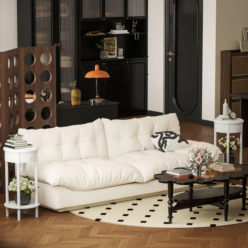HOMCOM Set 2 Comodini con Cassetto e Ripiano in Legno Stile Contemporaneo, Ø35.5 x 71 cm, Bianco
