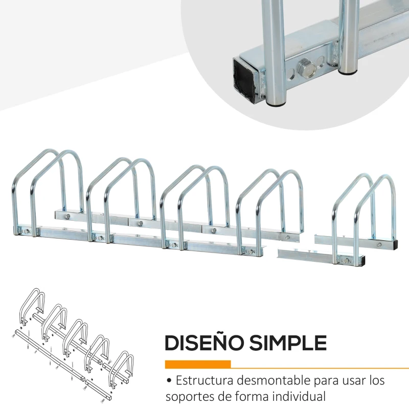 HOMCOM Aparcamiento para 5 Bicicletas Estacionamiento para Aparcar Bicicletas para Interior y Exterior 145x33x27cm Plata