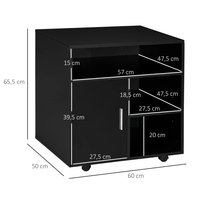HOMCOM Support d'imprimante organiseur bureau caisson placard porte 3 niches + grand plateau panneaux particules noir