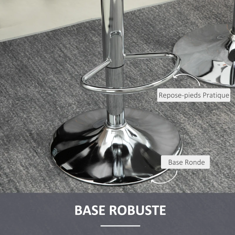 HOMCOM Lot de 2 tabourets de bar design contemporain avec repose-pieds hauteur réglable et pivotant - revêtement tissu effet velours - pied métal - gris