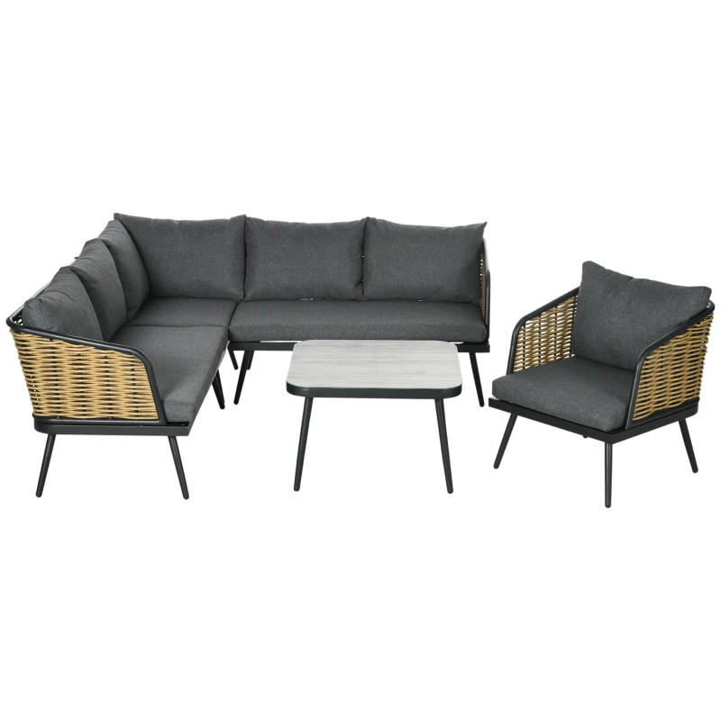 Outsunny Salon de jardin en résine tressée imitation rotin modulable 5 pièces coussins inclus gris