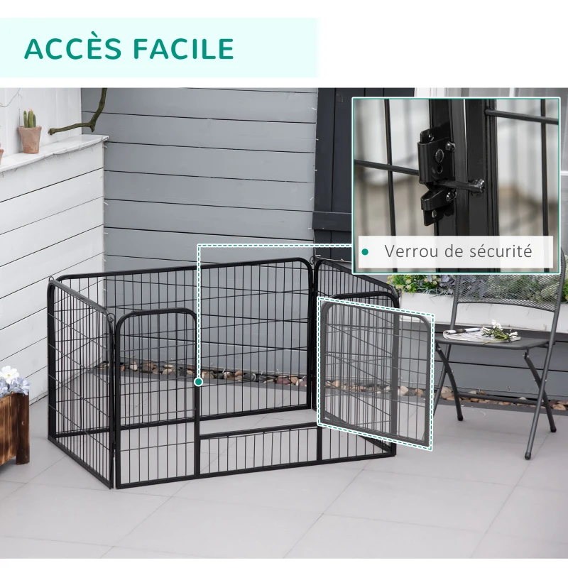 PawHut Luxe parc enclos modulable acier 4 panneaux et 1 porte pour chiens, lapins, rongeurs, petits animaux, intérieur et extérieur 125L x 70H cm noir