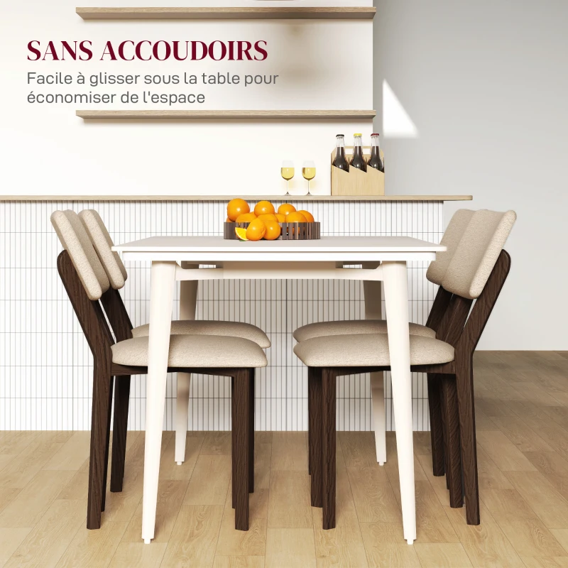HOMCOM Lot de 2 chaises salle à manger chaises de cuisine avec dossier pieds en bois tissu effet lin 49 x 56 x 85 cm beige