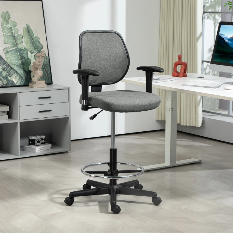 Vinsetto Fauteuil de bureau assise haute réglable, accoudoirs, dim. 60l x 57P x 97-119H cm sur roulettes, gris