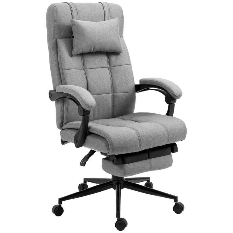 Vinsetto Fauteuil de bureau chaise de travail dossier hauteur réglable pivotant 360° repose-pied appui-tête lin rembourrage mousse 66l x 76P x 112-120H cm gris clair noir