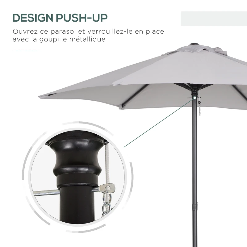 Outsunny Parasol droit ronde parasol de jardin Ø 2 m mât en aluminium 6 baleines métal et toile gris clair