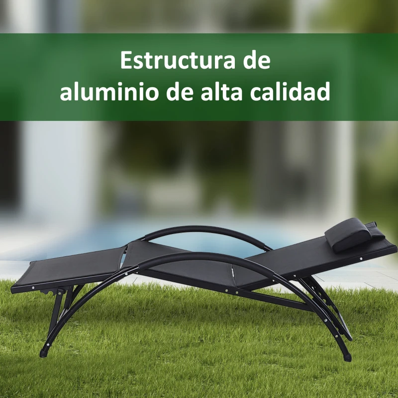 Outsunny Tumbona de Jardín Aluminio Reclinable con Respaldo Ajustable de 5 Niveles Reposapiés Regulable y Reposacabezas Extraíble para Terraza Balcón Exterior 66x152x81 cm Negro