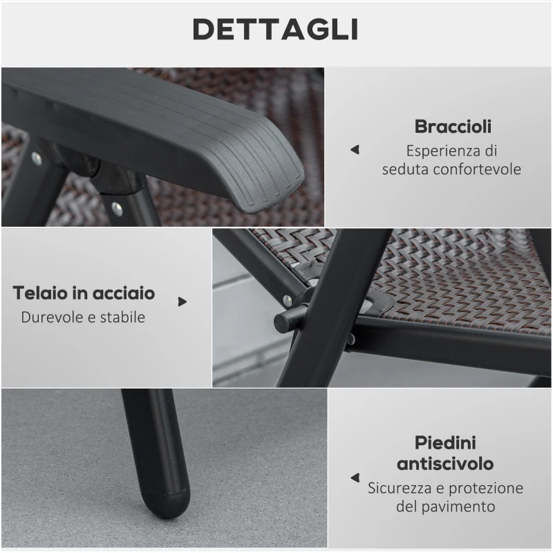 Outsunny Set da 2 Sedie da Giardino Pieghevoli in Rattan PE, Schienale 7 Posizioni, 71x58x111cm