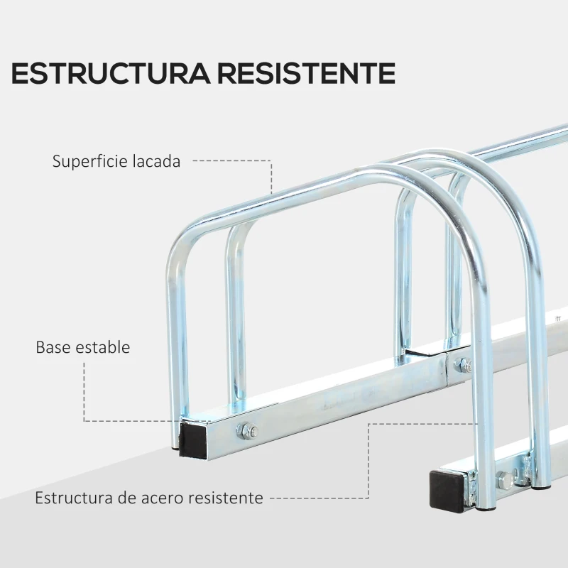 HOMCOM Aparcamiento para 5 Bicicletas Estacionamiento para Aparcar Bicicletas para Interior y Exterior 145x33x27cm Plata