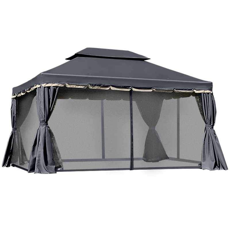 Outsunny Tonnelle de jardin extérieur 4 x 3 m barnum double toit tente de réception avec parois et moustiquaires noir(m-8)