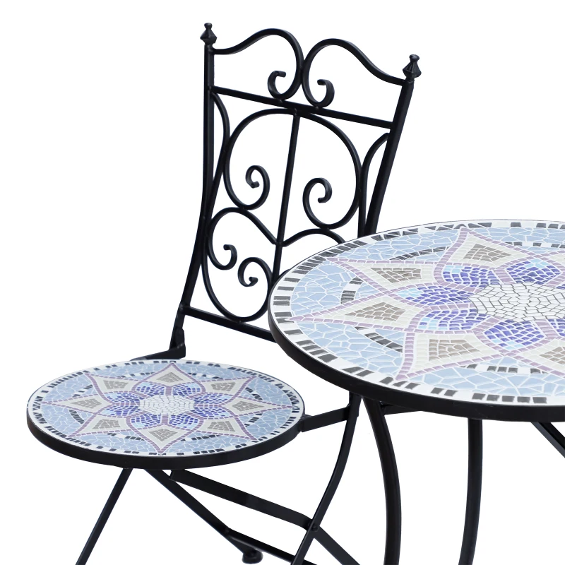 Outsunny Tavolino da Giardino con Piano in Ceramica Decorazione Mosaico Acciaio 60 x 71 cm