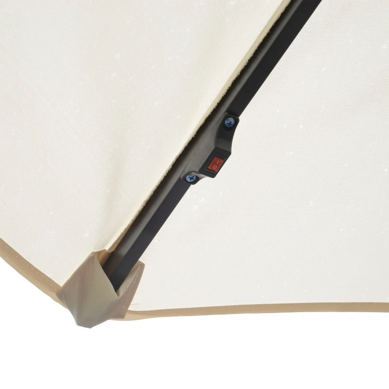 Outsunny Ombrellone da Giardino a Braccio 3x2.5 m con Manovella e 8 Strisce LED a Energia Solare, Crema