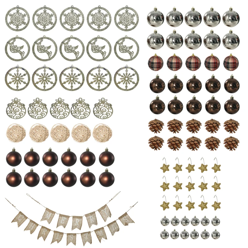 HOMCOM 6' Artificial Prelit Christmas Trees Holiday Décor with Warm White LED Lights, Decoration, Banner, Tag, Ball