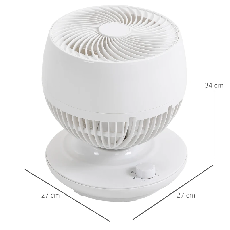 HOMCOM Ventilatore da Tavolo 3 Velocità, Oscillazione 70° e Inclinazione 90°, 27x27x34cm, Bianco e Nero