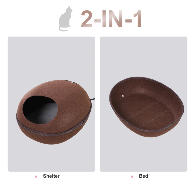 PawHut Cuccia Interni Marrone, per Gatti, Riscaldante 40 °C con Cuscino Sfoderabile e Copertura Rimovibile, Facile da Pulire