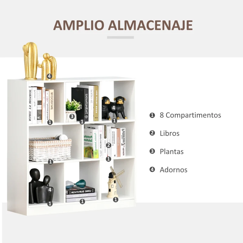 HOMCOM Estantería Librería con 8 Compartimentos Estantería de Exposición Moderno para Sala de Estar 97,5x30x100 cm Blanco