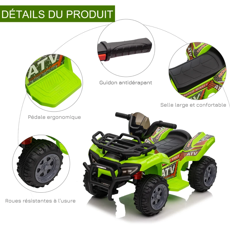 HOMCOM Quad buggy voiture électrique enfant quad électrique 18-36 mois 6 V 2 Km/h max. vert(m-5)