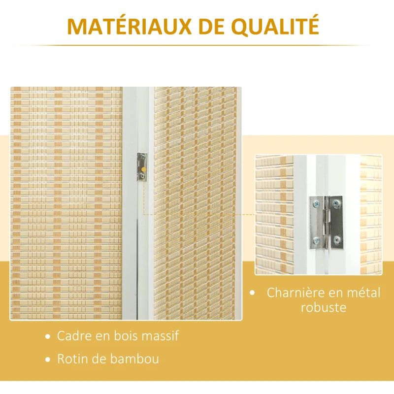 HOMCOM Paravent en bois séparateur de pièce closion de séparation pliable 4 panneaux 180 x 180 cm bois naturel