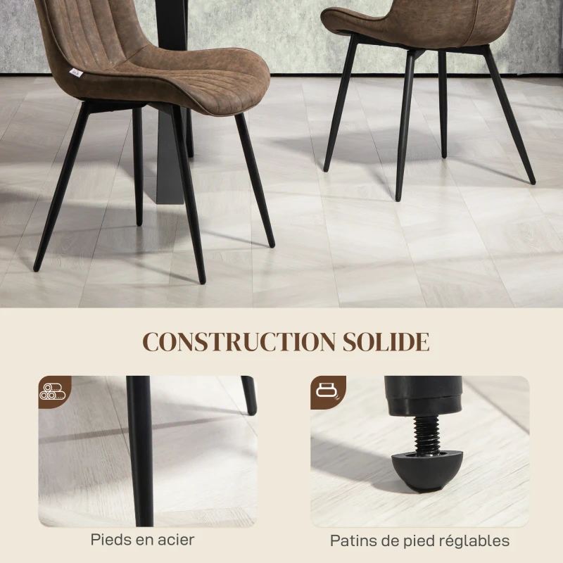 HOMCOM Lot de 2 chaises de salle à manger design moderne et capitonné pour salon, salle à manger, chambre à coucher, marron