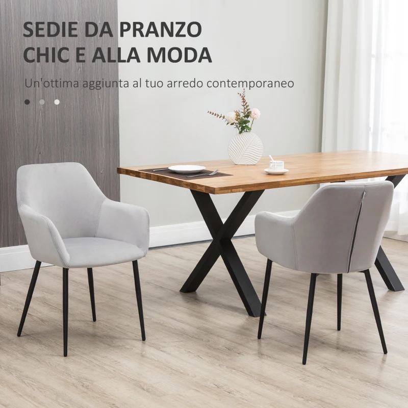 HOMCOM Set 2 Sedie per Soggiorno Nordiche con Schienale e Braccioli Ricurvi e Seduta Imbottita, 54x57x80 cm, Grigio