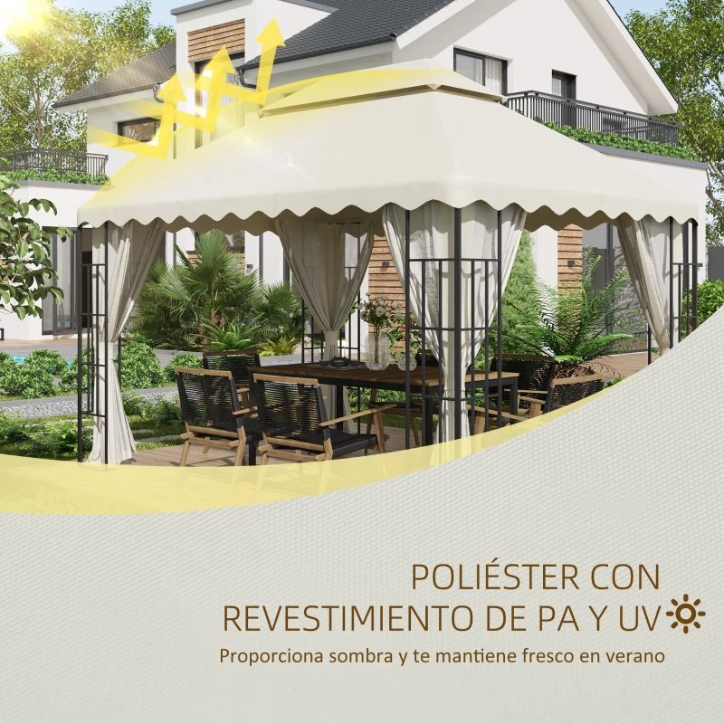 Outsunny Toldo de Repuesto para Pérgola con Techo de Doble Ventilación y 10 Orificios de Drenaje para Patio Jardín 4x3 m Crema