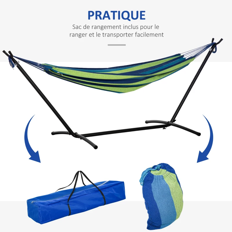 Outsunny Hamac de Jardin avec Support en métal époxy hamac sur Pied 1 Place Charge Max. 120 Kg Sac Transport Bleu Vert