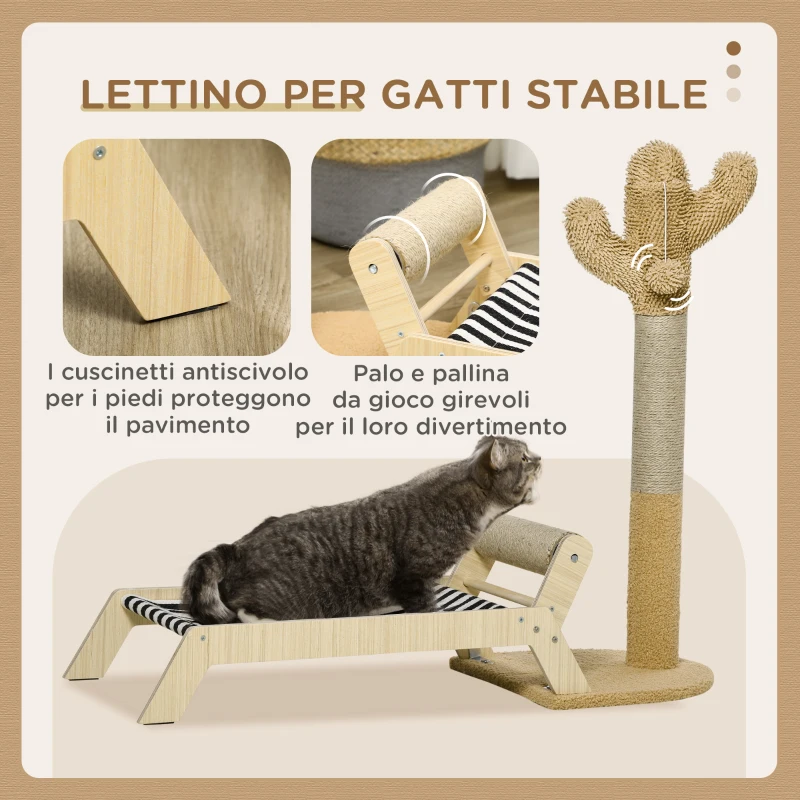 PawHut Amaca per Gatti con Tiragraffi per Gatti a forma di Cactus Design 2 in 1 per Interni, 88.5x31.5x76.5 cm