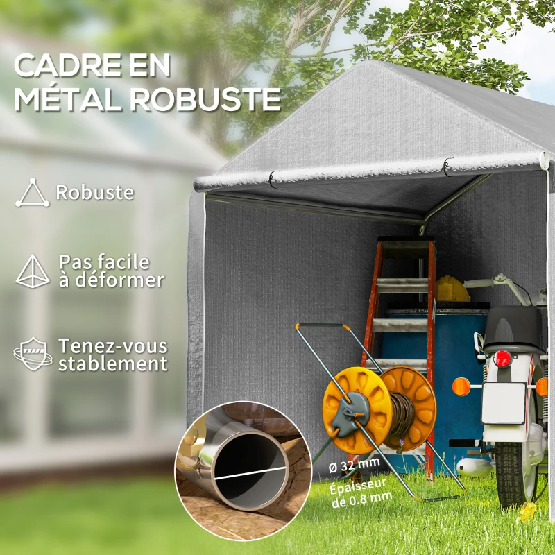Outsunny Abri de jardin 2 x 2 x 2 m abri vélo extérieur avec cadre en acier galvanisé, imperméable et résistant aux UV - gris