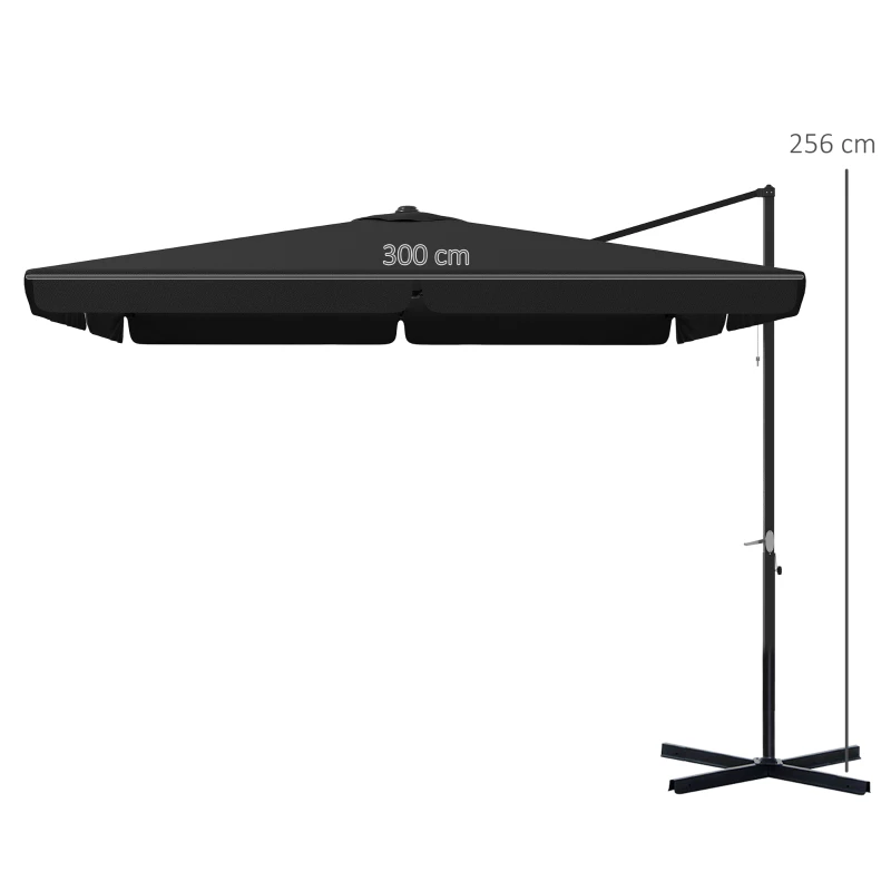 Outsunny 3m Cantilever Parasol, with Four-Position Canopy - Grey