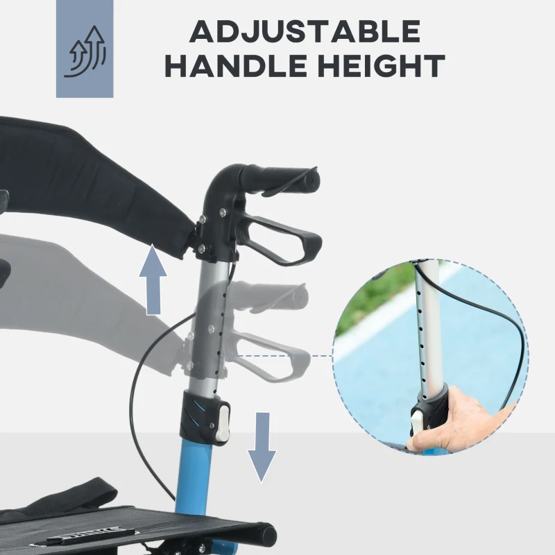 HOMCOM Professional Rollator with 8 Adjustable Height, Aluminium Walking Frame with Dual Brakes for Tall People, Blue