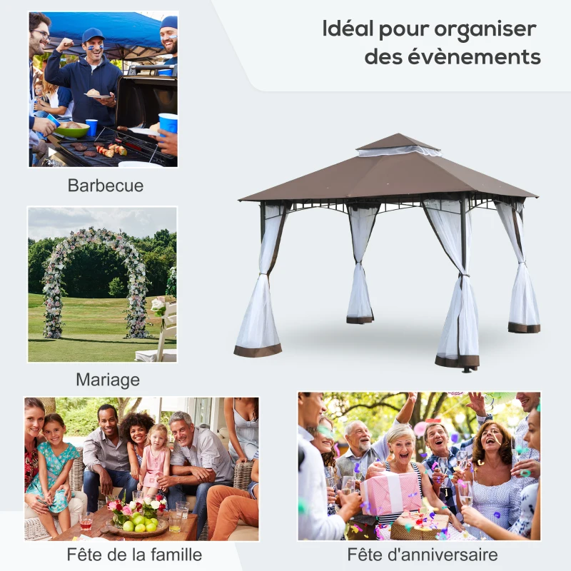 Outsunny Tonnlle de jardin Barnum Pavillion de jardin 3 x 3 Double Toit avec moustiquaires Amovibles  imperméable chocolat et blanc
