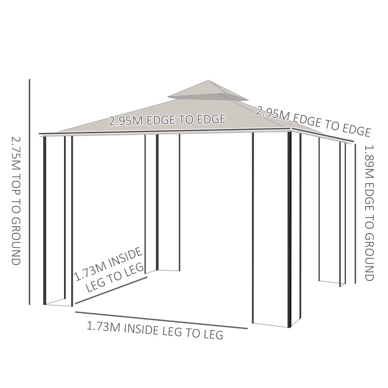 Outsunny 3 x 3(m) Garden Gazebo Patio Party Tent Shelter Outdoor Canopy Double Tier Sun Shade Metal Frame Netting, Beige