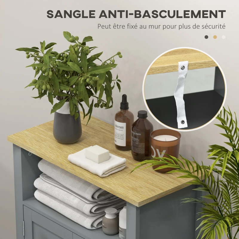 kleankin Meuble bas de salle de bain multi-rangements grande niche placard double porte gris et naturel