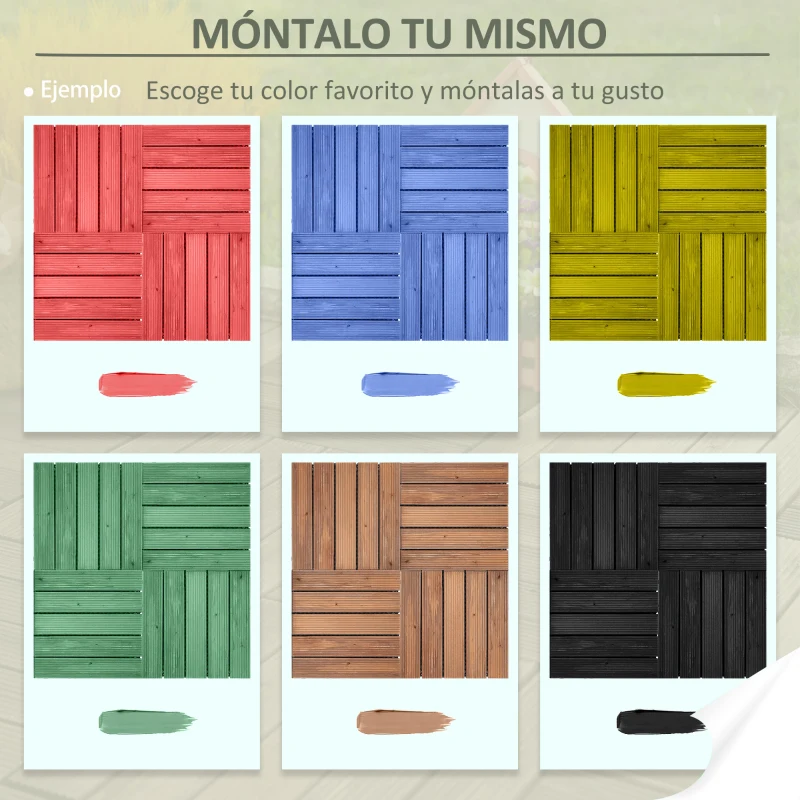 Outsunny Set de 27 Baldosas de Madera 30x30 cm con Área de 2,43 m² Losetas Sistema de Clic para Balcón Terraza Jardín Marrón Oscuro