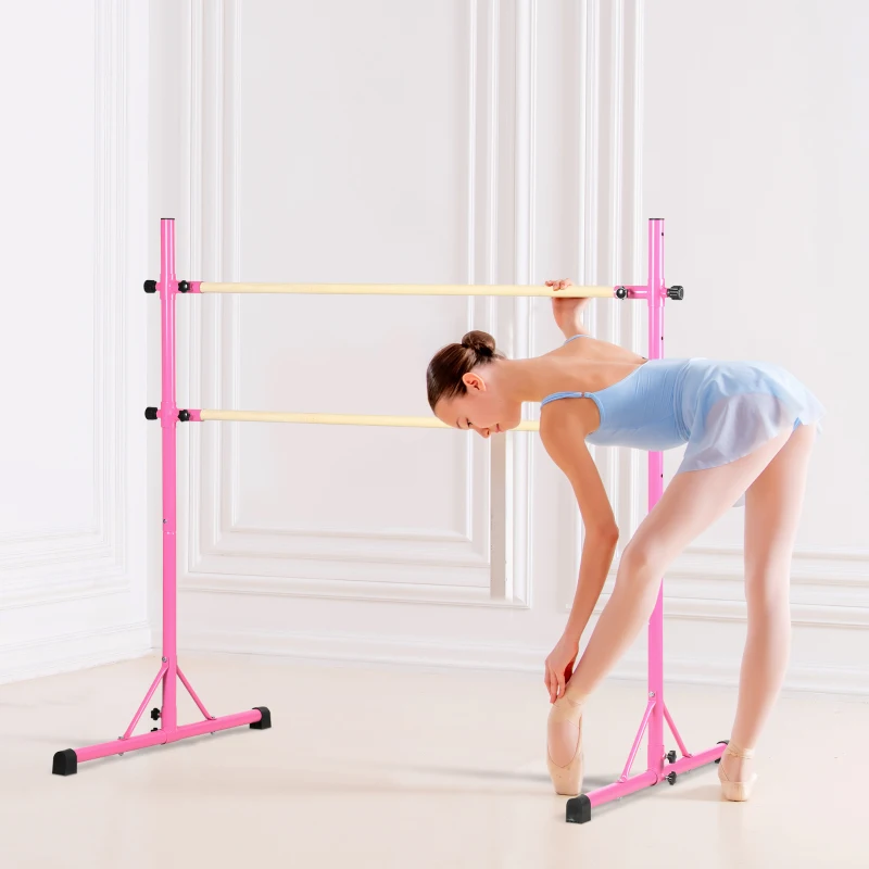 HOMCOM Double barre de danse classique pour Stretching avec barre amovible en bois massif hauteur réglable charge max. 60 kg